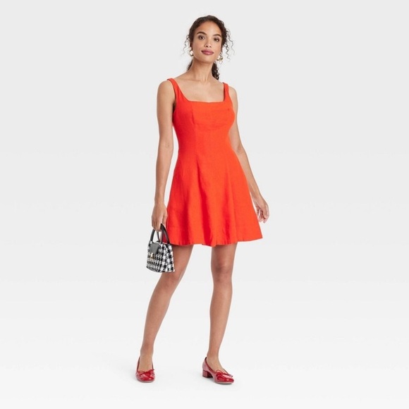 Women's Fit & Flare Mini A-Line Dress - A New Day™ Red new - Picture 3 of 5